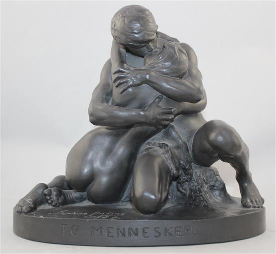 Stephan Sinding (Norwegian-Danish, 1846-1922), To Mennesker, a black basalt group of lovers, signed and dated 1889, 25.5cm high